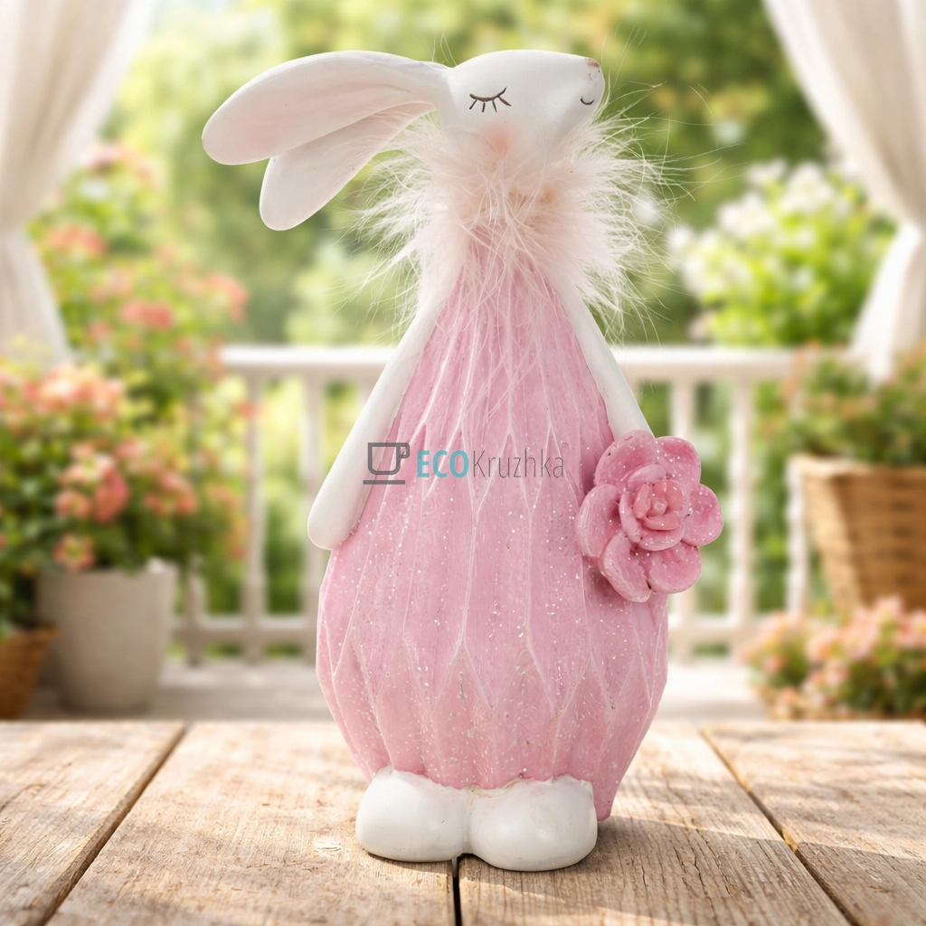 Декоративна статуетка Зайчик з квіткою 18 см рожевий (831-401) Декоративна статуетка Зайчик з квіткою 18 см рожевий (831-401)