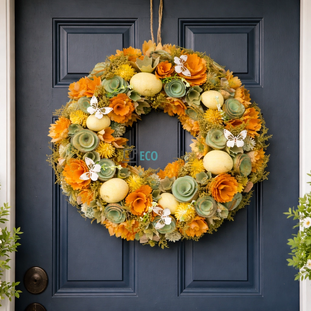 Великодній вінок 33 см жовто-жовтогарячий (743-911) Великодній вінок 33 см жовто-жовтогарячий (743-911)