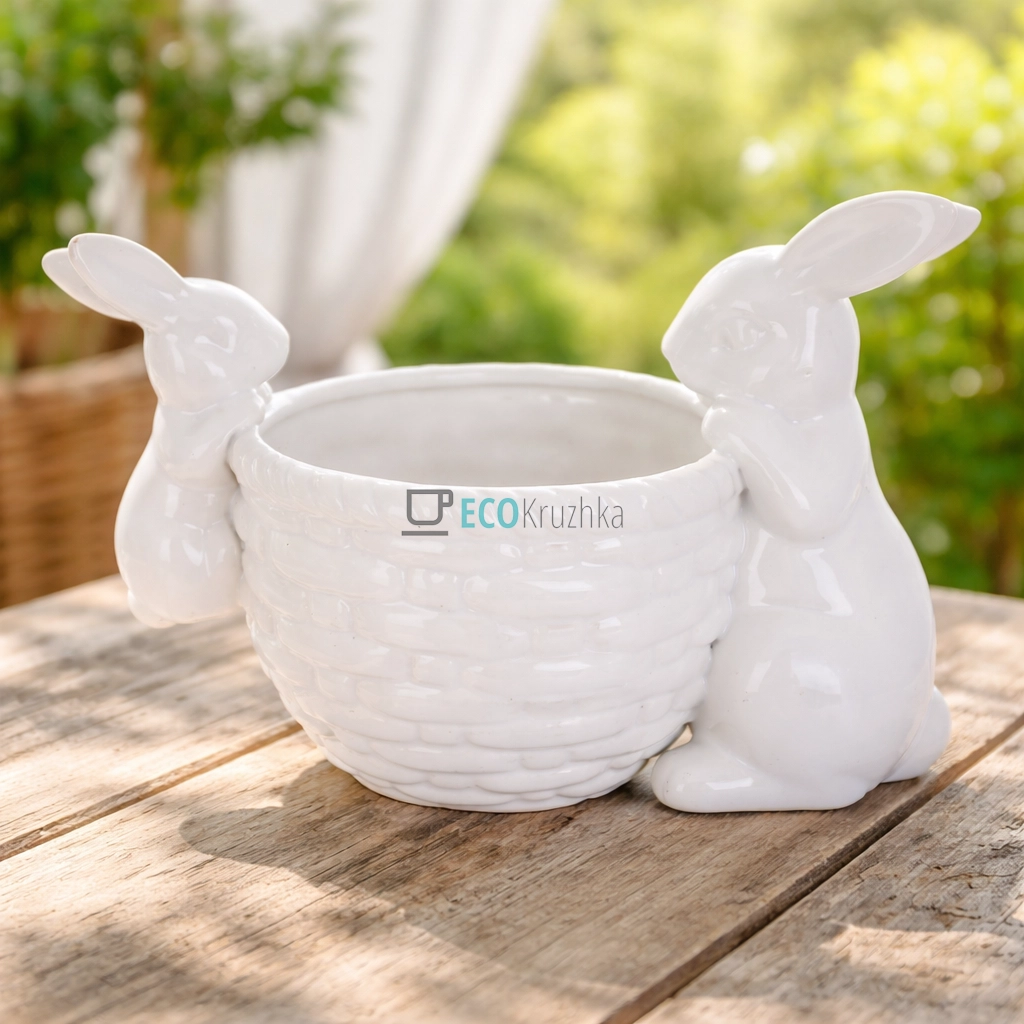 Декоративне кашпо Кролики з кошиком 15.5 см (928-033)