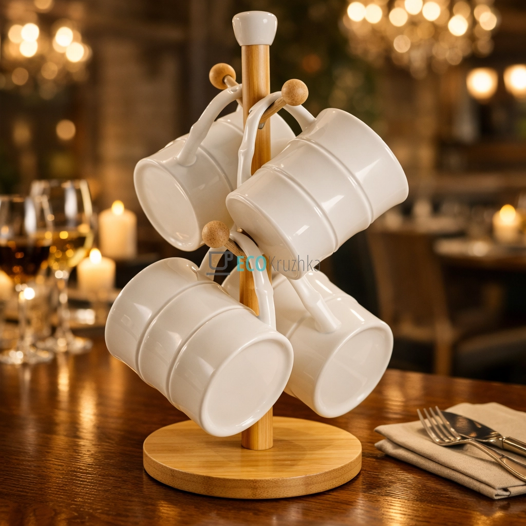 Набір чашок на бамбуковій підставці 300 мл Interos PJ03775