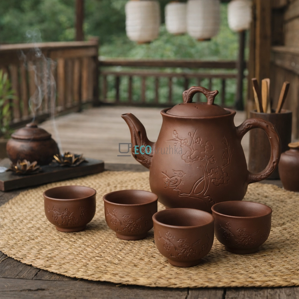 Набір для чаювання "Пташка" – чайник 750 мл, 4 піали (T2575)