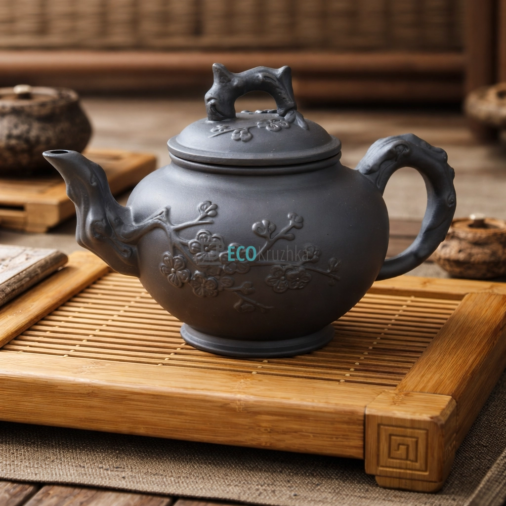 Глиняний чайник 900 мл “Сакура” темний (T2561-1)