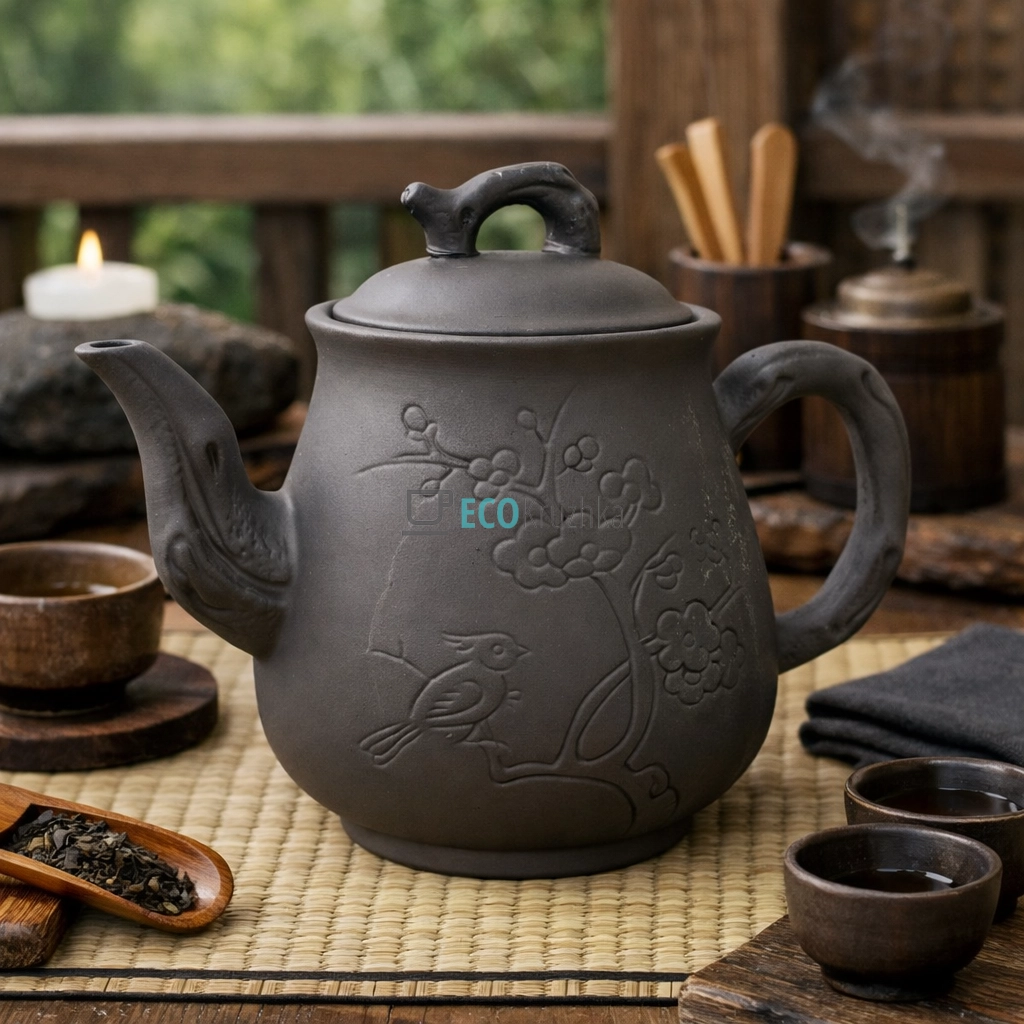 Глиняний чайник 750 мл “Пташка” темний (T2574)