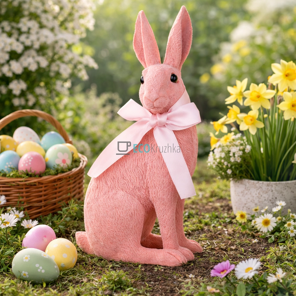 Декоративна фігурка Кролик 25.5 см з флоковим покриттям рожевий (RM4-022) Декоративна фігурка Кролик 25.5 см з флоковим покриттям рожевий (RM4-022)
