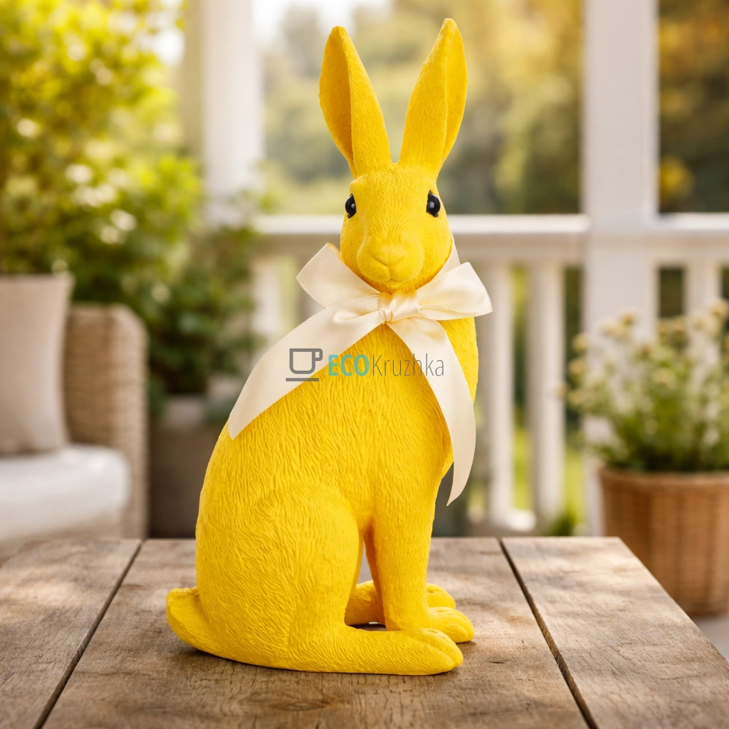 Декоративна фігурка Кролик 25.5 см з флоковим покриттям жовтий (RM4-018)