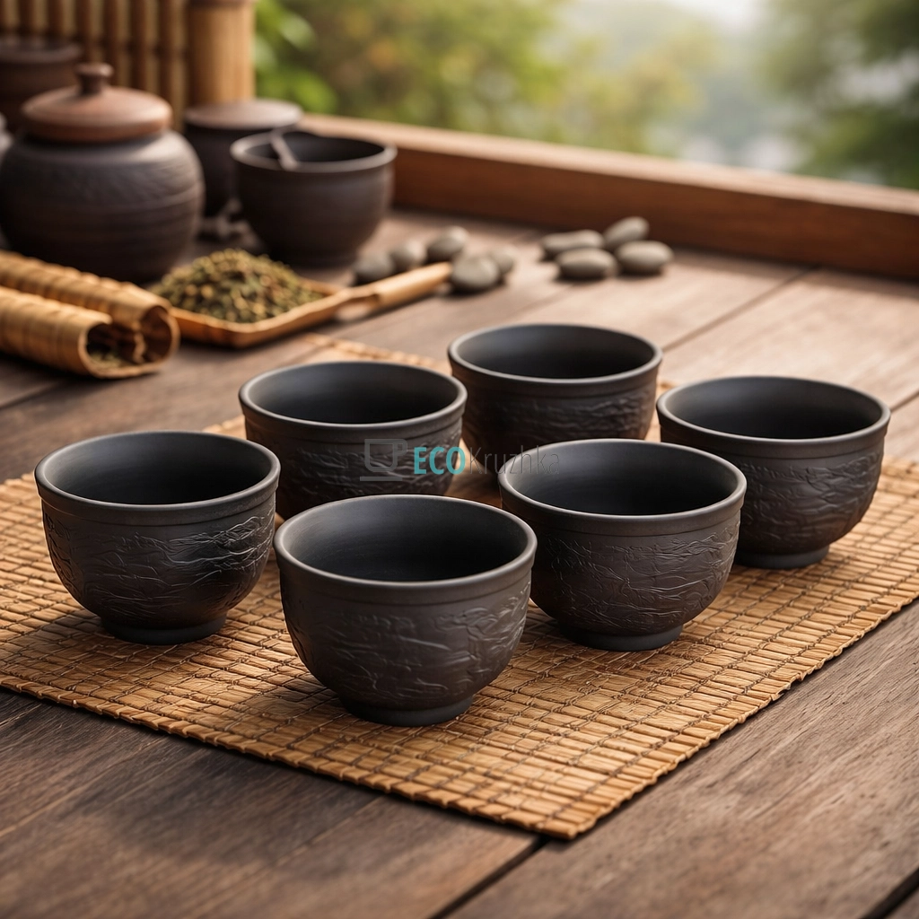 Набір чайних піал 6 шт 160 мл “Дракон і Фенікс” темний (TC064-1)