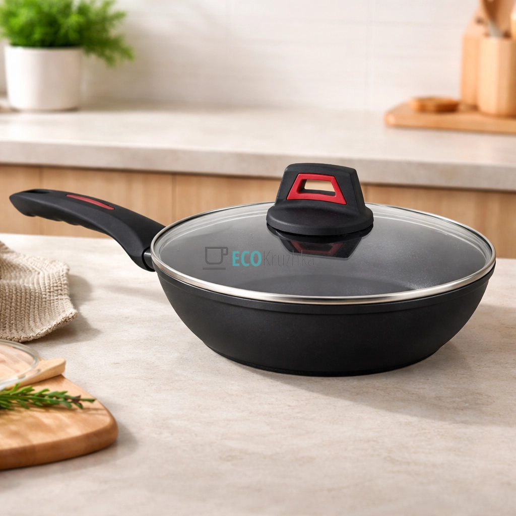 Сковорода WOK 28 см зі скляною кришкою Edenberg EB-13098