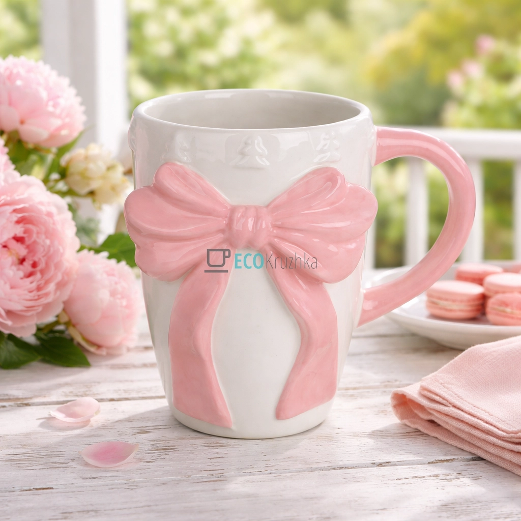 Кухоль керамічний Бант 580 мл біло-рожевий (834-455)