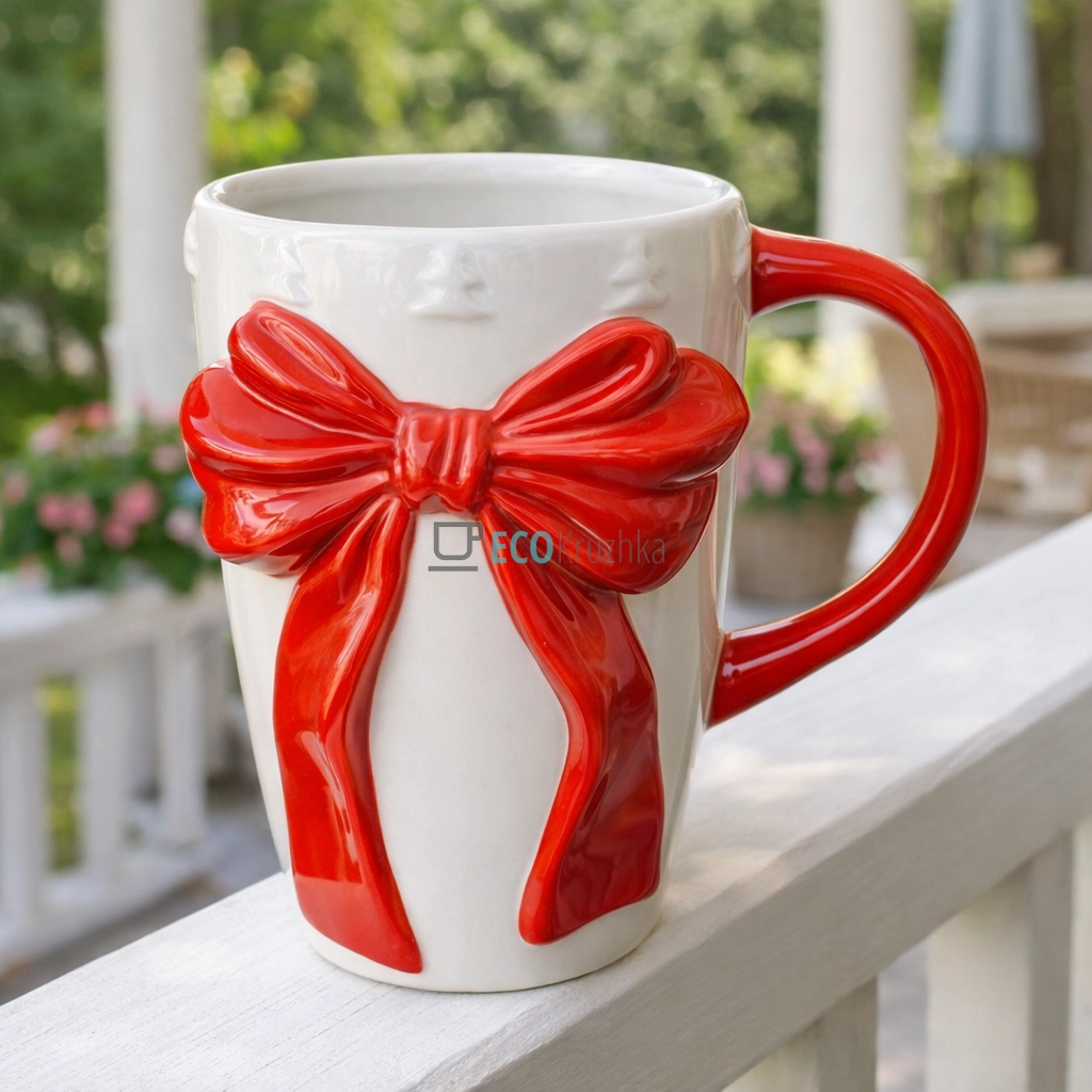 Кухоль керамічний Бант 580 мл біло-червоний (834-454)