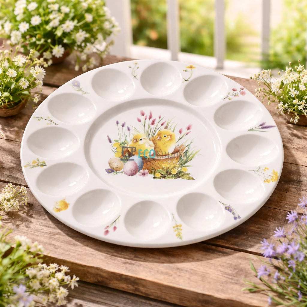 Порцелянова тарілка для яєць "Easter Melody" на 12 шт, Ø27 см (K237) Порцелянова тарілка для яєць "Easter Melody" на 12 шт, Ø27 см (K237)