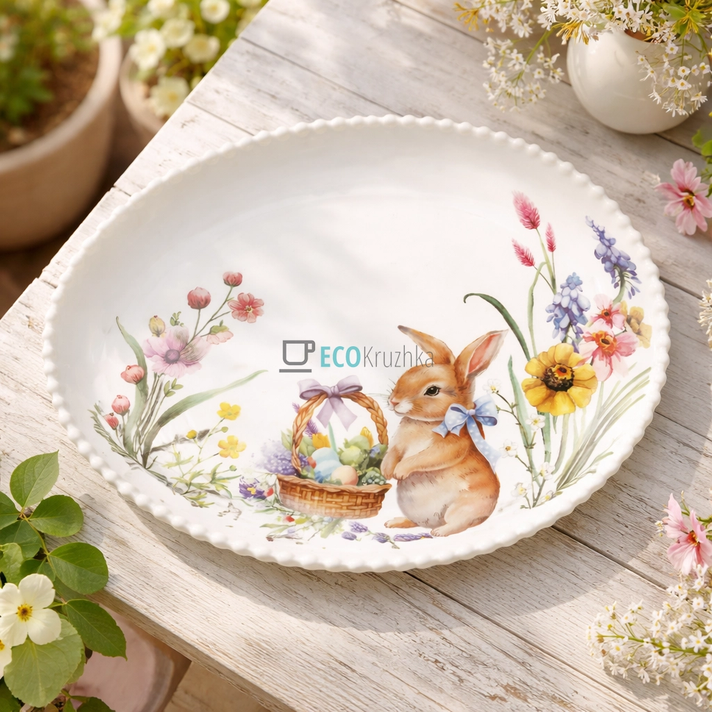 Блюдо порцелянове у формі яйця Easter Melody 27.5×22 см (K243)