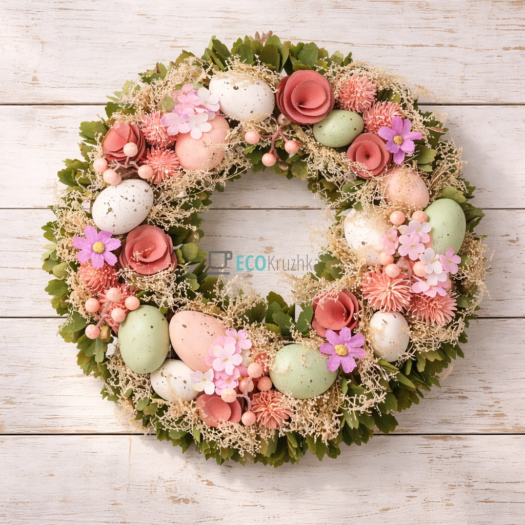 Декоративний великодній вінок 36 см рожевий (743-904) Декоративний великодній вінок 36 см рожевий (743-904)