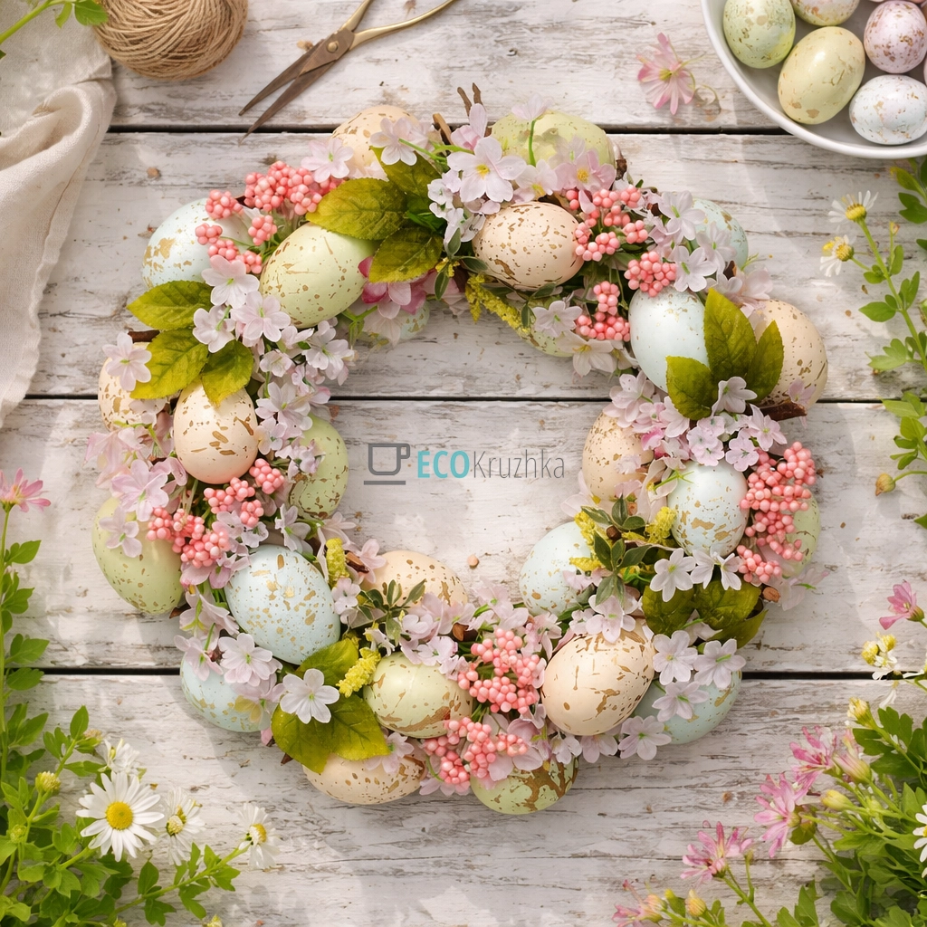 Декоративний великодній вінок 35 см пастельний відтінок (743-872)