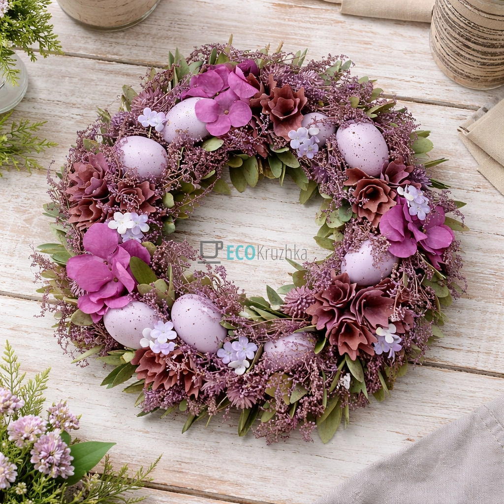 Декоративний великодній вінок 36 см лавандовий (743-901)