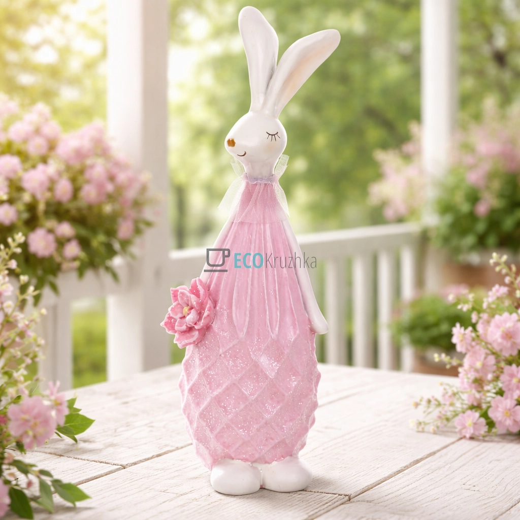 Декоративна статуетка Зайчик з квіткою рожевий (831-888)