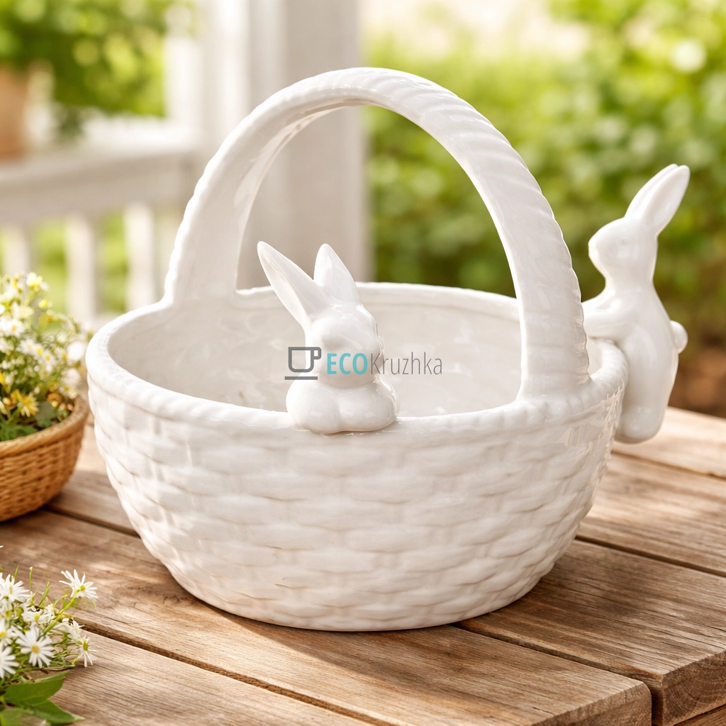 Декоративна цукерниця-кашпо Зайчики в кошику (733-319) Декоративна цукерниця-кашпо Зайчики в кошику (733-319)