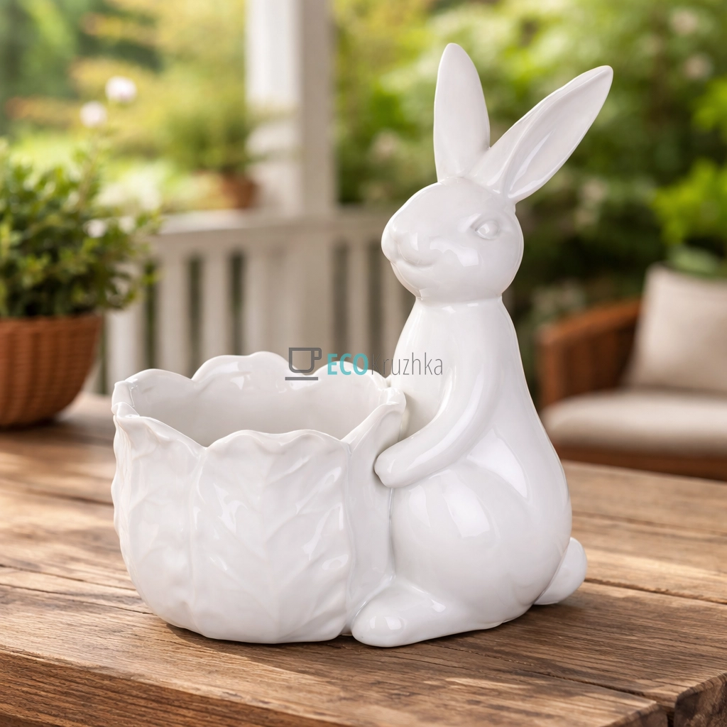 Декоративне керамічне кашпо Зайка з капустою (733-777)