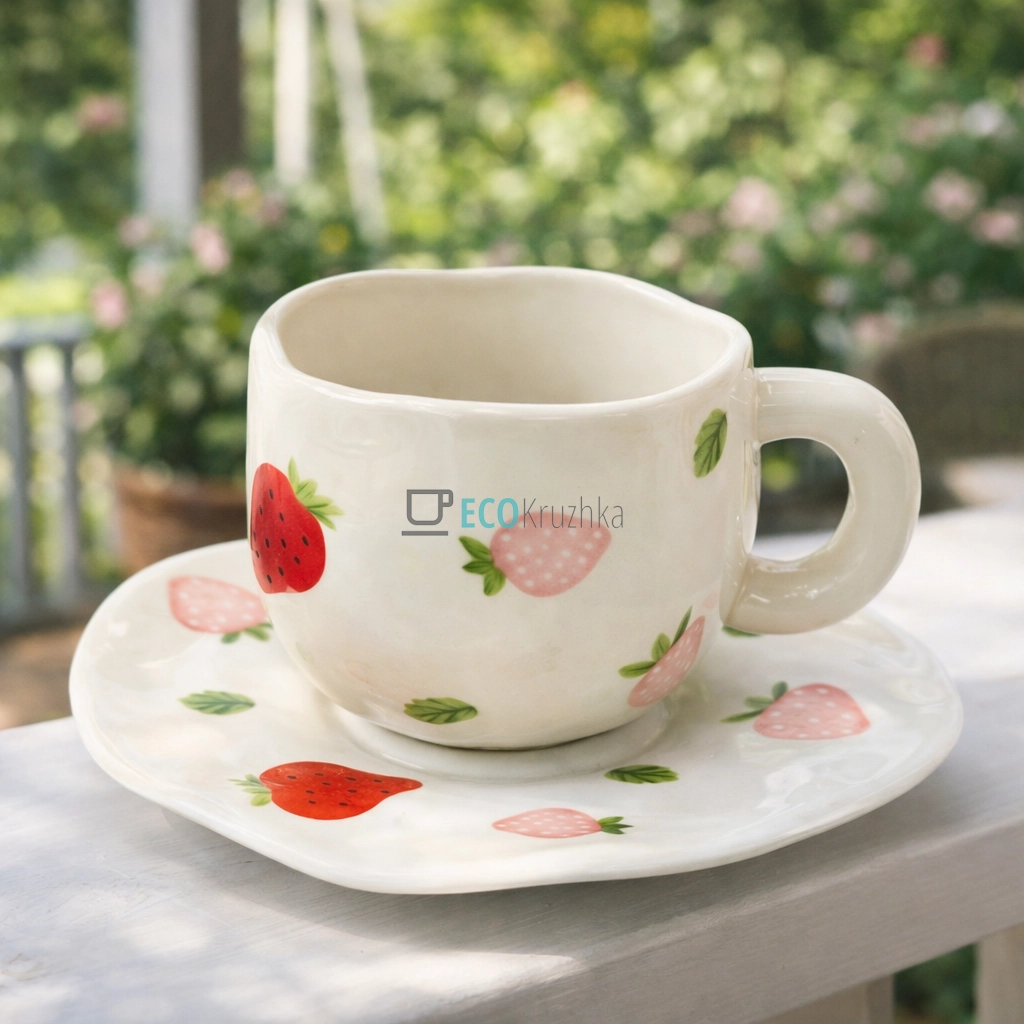 Порцелянова чашка з блюдцем 300 мл Суниця-полуниця (8030-400)