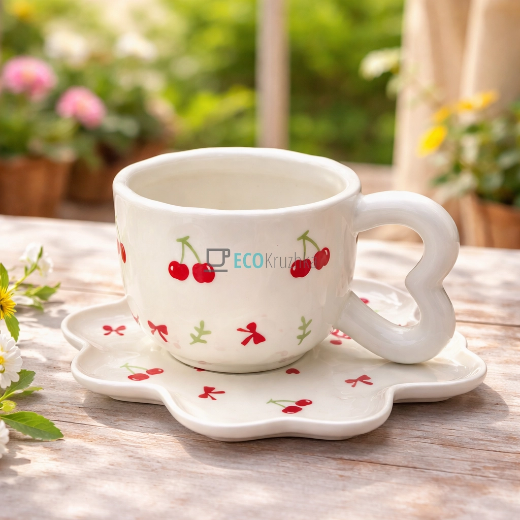 Порцелянова чашка з блюдцем 250 мл Вишнева любов (8030-432)