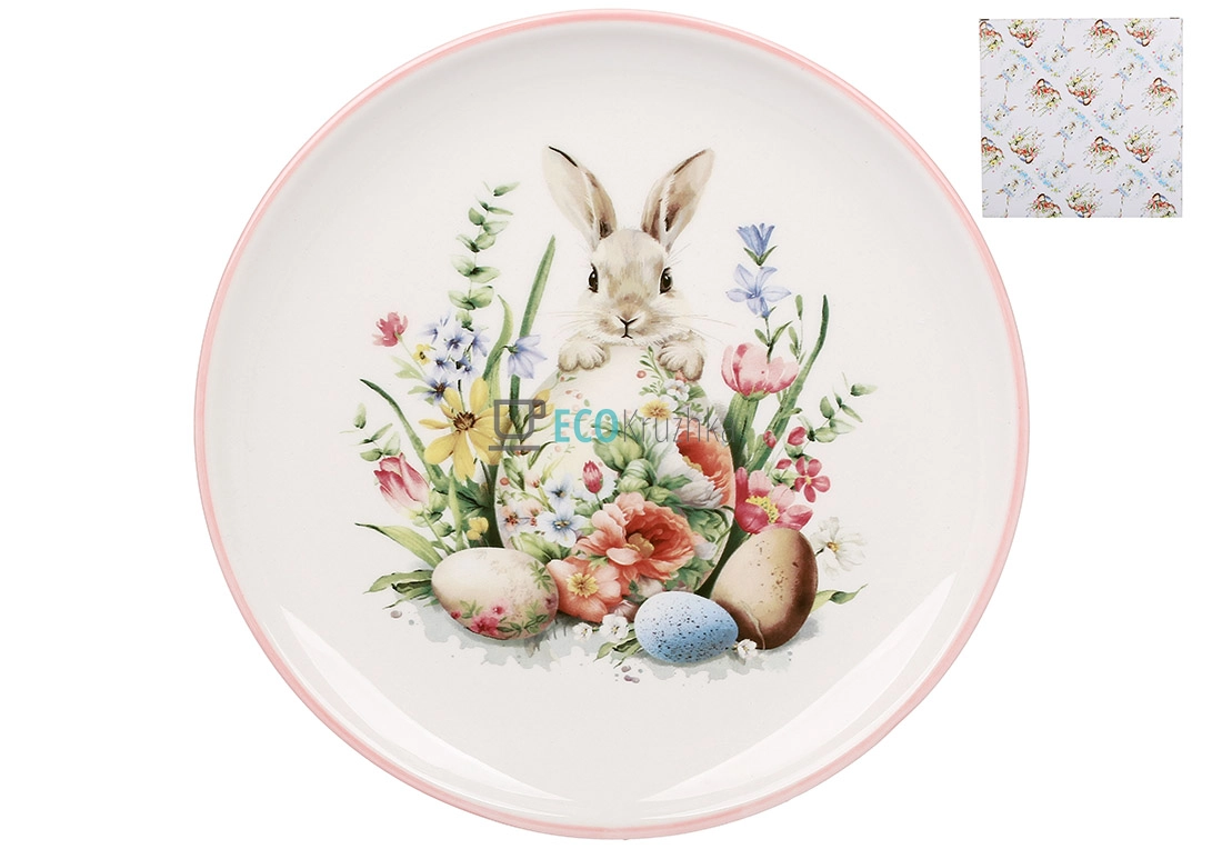 Керамічна тарілка 20 см Зайчик у квітах рожевий (DM185-E)