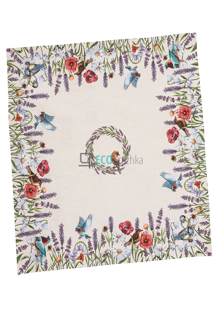 Скатертина гобеленова на стіл Птахи в квітах 137 х 180 см (1229-180RUNNER)