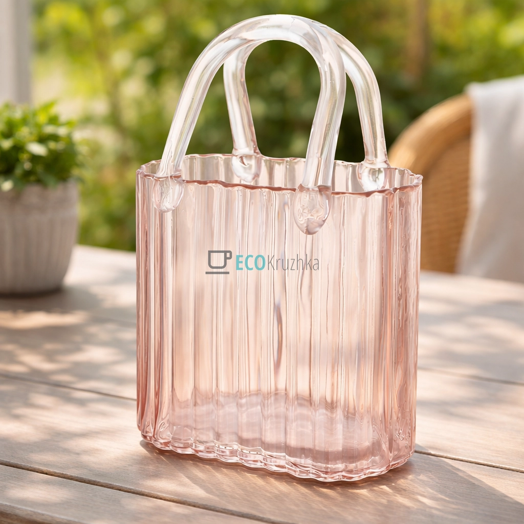 Ваза з прозорого скла у формі Сумочки 15 х 8.5 х 22 см рожевий (992-505)