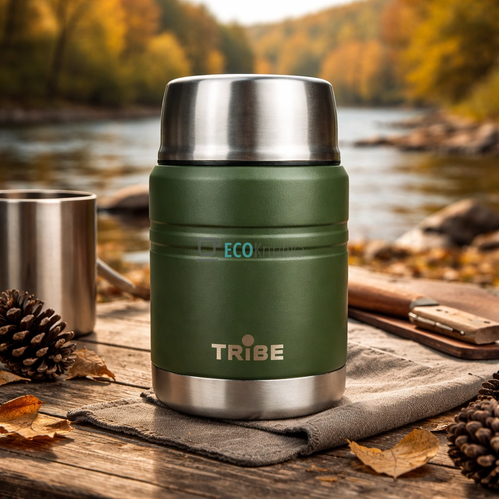 Термос харчовий Tribe Jar Food 450 мл з нержавіючої сталі оливковий T-DE-0022-olive
