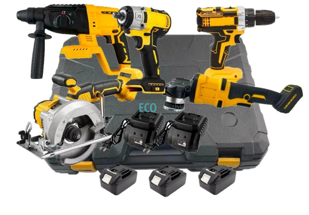 Набір 5в1: шурупокрут, болгарка, гайковерт, перфоратор, циркулярка жовтий (JU-4616)