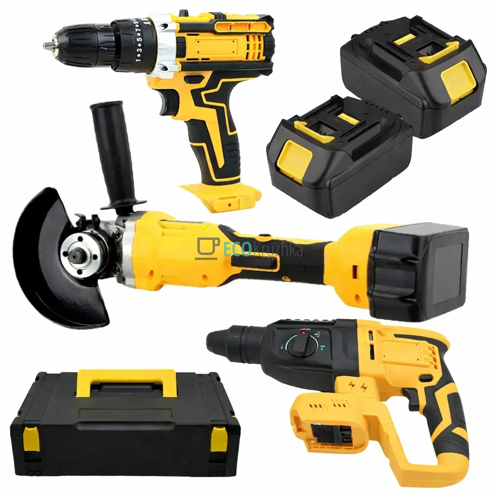 Набір 3в1: перфоратор, шурупокрут, болгарка X-335 жовтий (JU-4601)