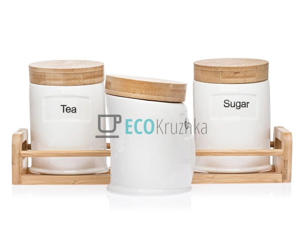 Набір банок 600 мл на бамбуковій підставці PJ01783 Набір банок 600 мл на бамбуковій підставці PJ01783