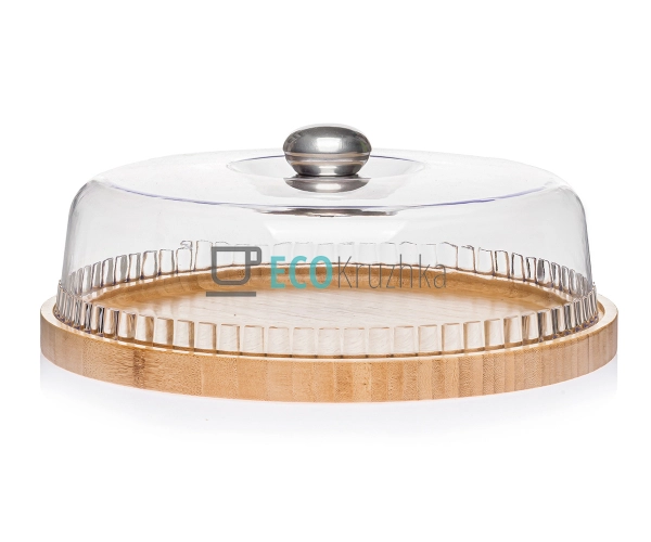 Блюдо для торта 32 см з пластмасовий кришкою бамбукова п ... Блюдо для торта 32 см з пластмасовий кришкою бамбукова п ...