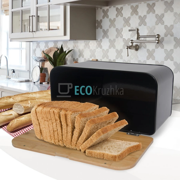 Хлібниця із бамбуковою кришкою Чорна Maesrto MR-1770-BL Хлібниця із бамбуковою кришкою Чорна Maesrto MR-1770-BL