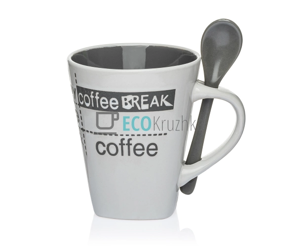 Чашка 310 мл з ложкою Фарфор Coffe Білий EK14166 Чашка 310 мл з ложкою Фарфор Coffe Білий EK14166