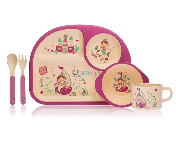 Набір дитячого посуду бамбуковий 5 приладів Принцеса Eco ... Набір дитячого посуду бамбуковий 5 приладів Принцеса Eco ...