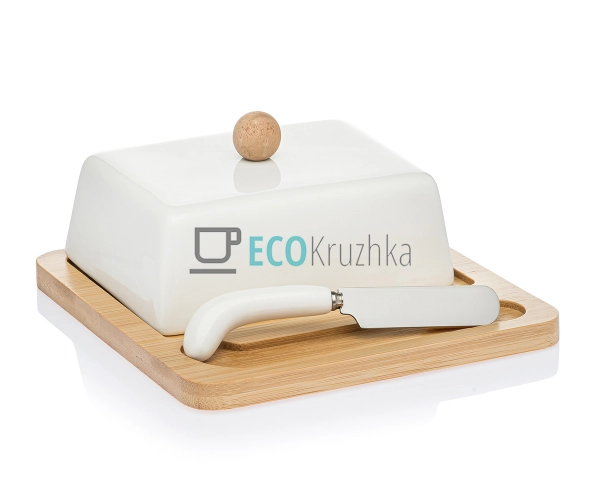 Маслянка керамічна з ножем та бамбуковою підставкою PJ02 ...