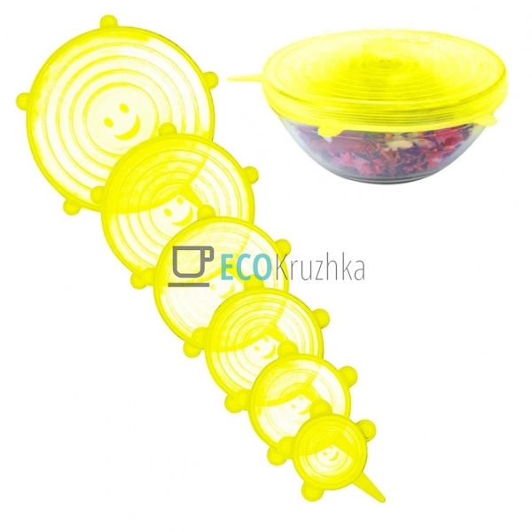 Набір силіконових кришок Kitchenio Super Stretch Silicone Жовтих 6 шт EK06SL Набір силіконових кришок Kitchenio Super Stretch Silicone Жовтих 6 шт EK06SL