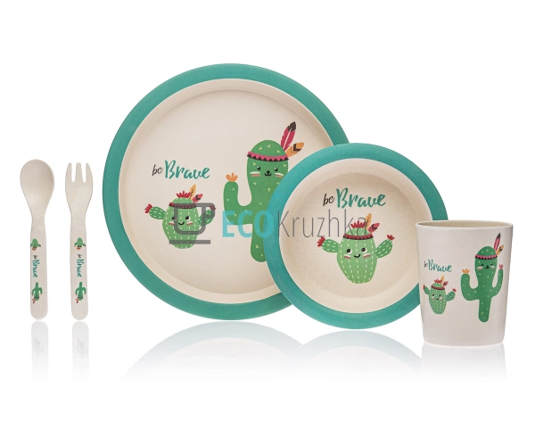 Набір дитячого посуду бамбуковий 5 приладів Кактус Eco B ... Набір дитячого посуду бамбуковий 5 приладів Кактус Eco B ...