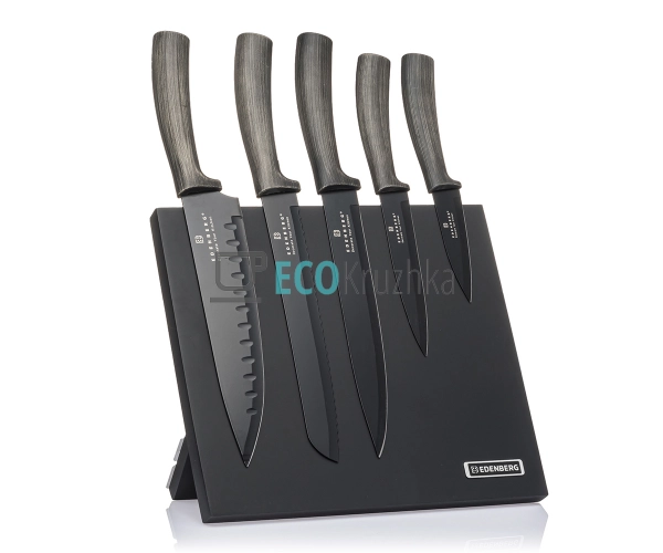 Набір ножів на магнітній підставці 6 предметів Cірий Ede ...