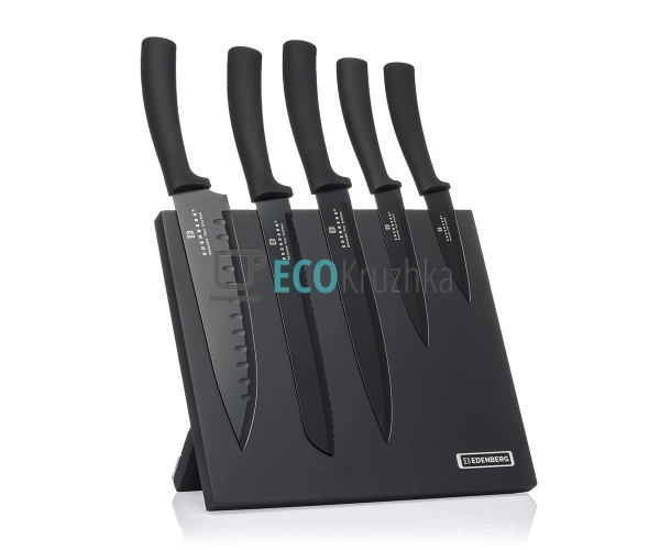 Набір ножів на магнітній підставці 6 предметів Чорний Ed ... Набір ножів на магнітній підставці 6 предметів Чорний Ed ...