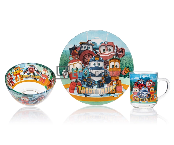 Набір скляного посуду для дітей 3 предмета Robot Trains ... Набір скляного посуду для дітей 3 предмета Robot Trains ...