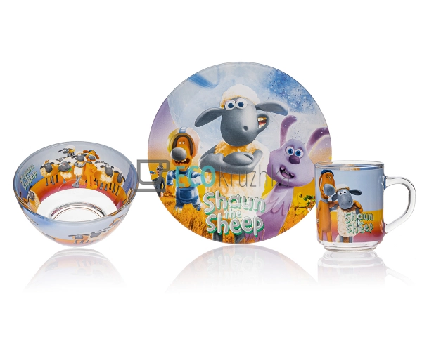 Набір скляного посуду для дітей 3 предмета Баранчик Шон ... Набір скляного посуду для дітей 3 предмета Баранчик Шон ...