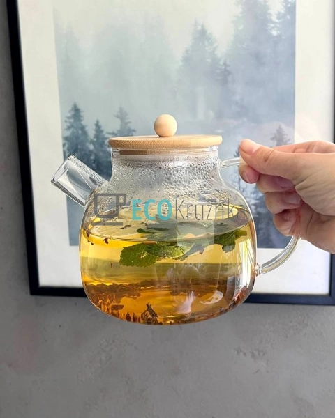 Чайник для заварювання скляний з бамбуковою кришкою 1000 ... Чайник для заварювання скляний з бамбуковою кришкою 1000 ...