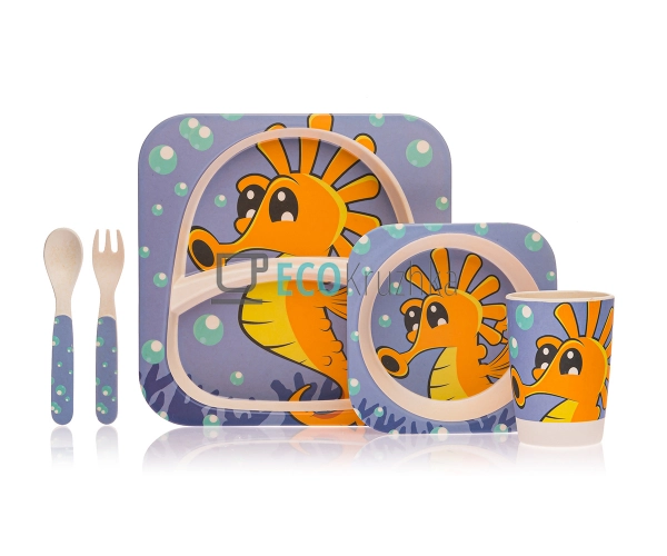 Набір дитячого посуду бамбуковий 5 приладів Морський кон ... Набір дитячого посуду бамбуковий 5 приладів Морський кон ...