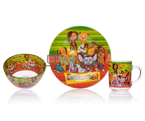 Набір скляного посуду для дітей 3 предмета Барбоскіних E ... Набір скляного посуду для дітей 3 предмета Барбоскіних E ...