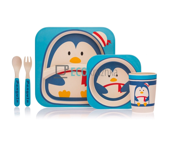 Набір дитячого посуду бамбуковий 5 приладів Пінгвін Eco ... Набір дитячого посуду бамбуковий 5 приладів Пінгвін Eco ...