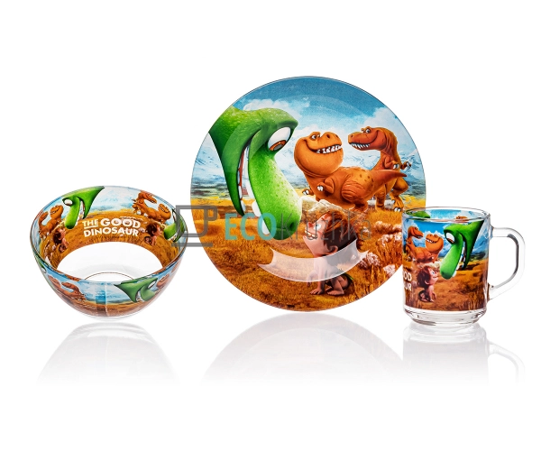 Набір скляного посуду для дітей 3 предмета Дракончики зе ... Набір скляного посуду для дітей 3 предмета Дракончики зе ...