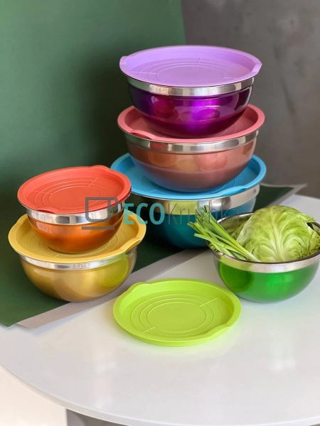 Набір кольорових салатників 6 шт нержавіючих APL9032 Набір кольорових салатників 6 шт нержавіючих APL9032