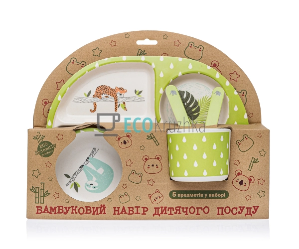 Набір дитячого посуду бамбуковий 5 приладів Zoo MH2773-2 ... Набір дитячого посуду бамбуковий 5 приладів Zoo MH2773-2 ...