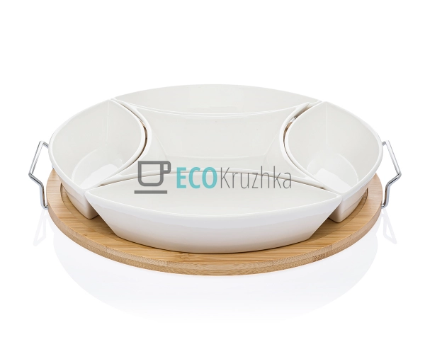 Менажниця 29 см чотирохсекційна на бамбуковій підставці ... Менажниця 29 см чотирохсекційна на бамбуковій підставці ...