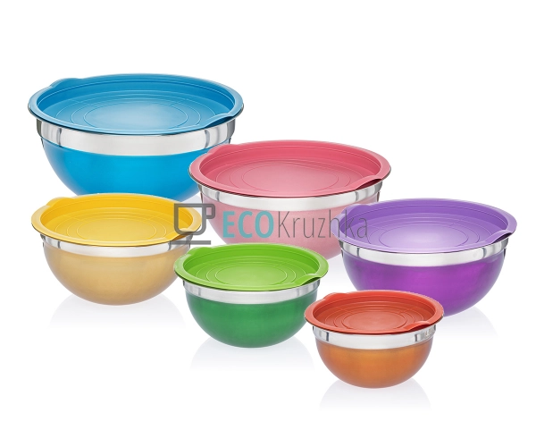 Набір кольорових салатників 6 шт нержавіючих APL9032 Набір кольорових салатників 6 шт нержавіючих APL9032